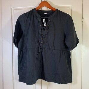 Black Lace-Up Peplum Blouse M NWT Boho Cottagecore Festival Top Witchy Soft Goth